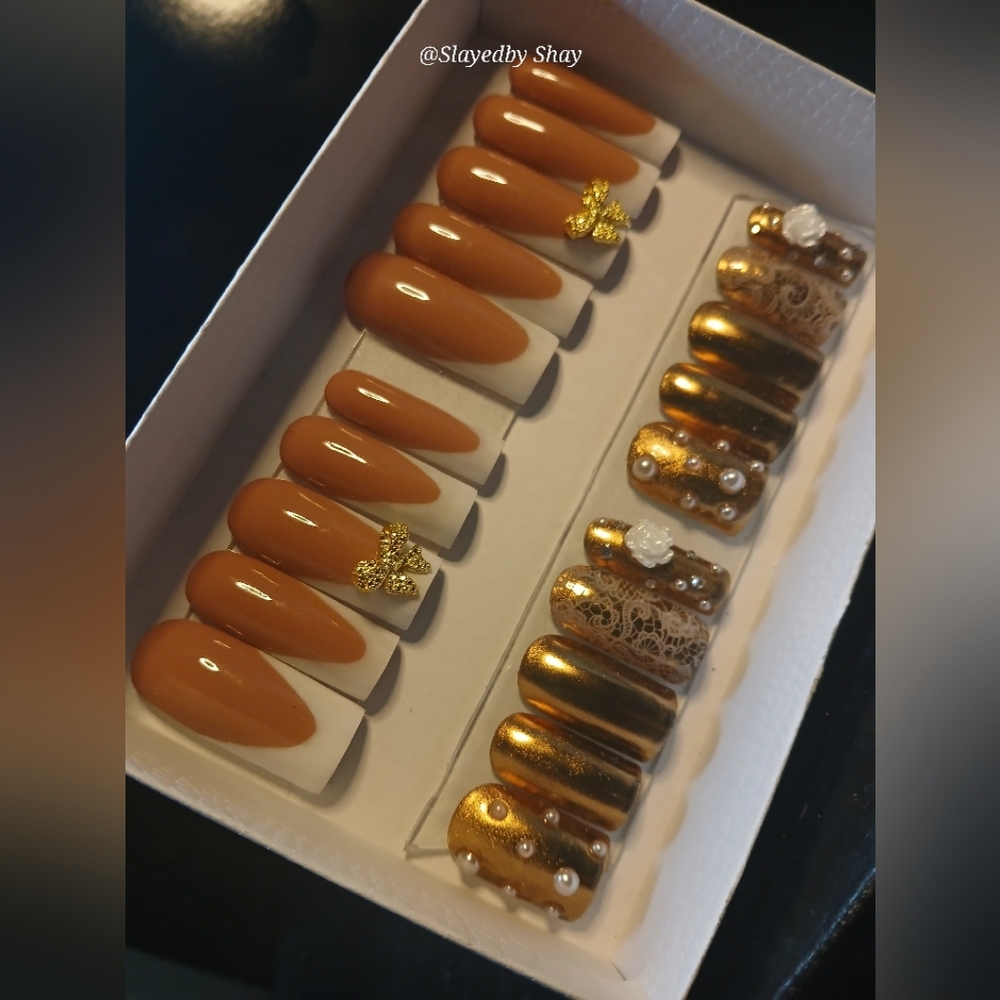 Gold and Brown Press-On Nails